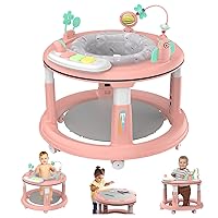 Baby Walker with 5 Adjustable Heights, Baby Walkers and Activity Center for Boys Girls Babies 6-12 Months, Features 360 Degree Swivel Seat, Music, Detachable Toys, Bounce Foot pad（Pink）…