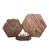 GemeShou 3pcs walnut jewelry holder necklace display stand, wood necklace storage organizer, Retail jewelry hangers for necklaces selling【Hexagon Necklace holder set of 3】