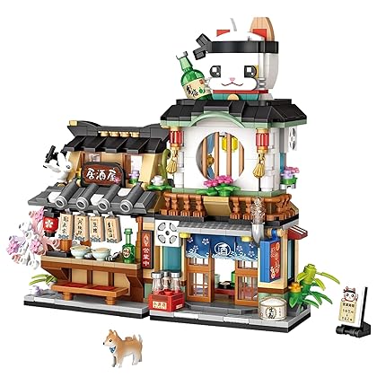 QLT Japanese Street View Izakaya Shop Mini Building Blocks, MOC Creative Model Set, 789 PCS Simulation Architecture Construction Toy (Not Compatible with Japanese Blocks)