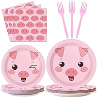 96 Pcs Pig Birthday Tableware Set Pink Pig Plates Napkins Farm Animal Party Decorations Piggy Dinnerware with Piglet Party Supplies for Cartoon Pig Girls Birthday Tableware Kit Party Favor 24 Guests