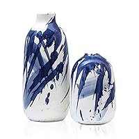 Blue Vase Set, Large Navy Blue and White Ceramic Flowers Vases for Home Decor, Decorative Chinoiserie Vases for Mantel, Shelf, Living Room, Gifts for Fathers Day,10