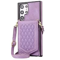Case for Samsung Galaxy S23/S23 Plus/S23 Ultra,Premium PU Leather Back Cover,with Card Slots and Makeup Mirror,Detachable Pectoral Girdle Phone Case,Purple,S23 6.1