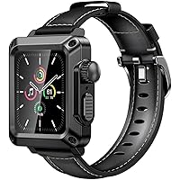 Men Women Fashion Leather Watch Strap+Watch Case，For Apple Watch Series 6 5 4 SE 44mm 40mm，2 in 1 Drop-proof Glass Metal Watch Case Mod Kit，For iWatch 3 2 42mm 38mm