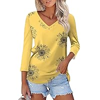 3/4 Length Sleeve Summer Tops for Women 2024 Vacation Floral Print Dressy Casual Blouse Graphic Tees Boho Shirts