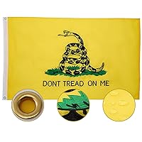 ROTERDON Dont Tread on Me Flag 3x5 Ft, Made in USA, Embroidered Gadsden Flag, Outdoor Heavy Duty Nylon with Brass Grommets
