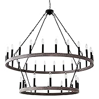48 Inch Large Farmhouse Wagon Wheel Chandelier, 2 Tier 36-Light Black Rustic Round Hanging Light Fixture for High Ceilings Dining Room,Outdoor Porch,Living Room,Entryway