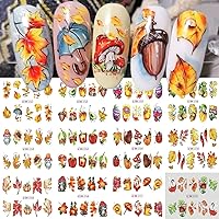 12Pcs Maple Leaf Nail Stickers Fall Nail Art Water Decals Chili Mushroom Sunflower Pumpkin Ladybug Pine Cones Design Sliders Transfer Foils Autumn for Women Nails Thanksgiving Day Manicure Decorations