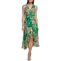 Eliza J Women's Surplus Hi Lo Maxi Style Printed Chiffon Sleeveless Vneck Floral Dress