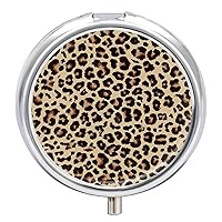 Round Pill Box Leopard Pattern Portable Pill Case Medicine Organizer Vitamin Holder Container with 3 Compartments