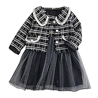 Top and Pants Toddler Kids Baby Girls Sleeveless Tulle Princess Dress Fleece Long Sleeve Plaid Big (Black, 3-4 Years)