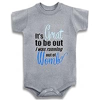 Baby Tee Time Gray Crew Neck It's Great to be Out I was Running Out of Womb