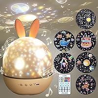 Night Light for Kids,Rotating Starry Night Light Projector with Remote Control,6 Films,USB Rechargeable,Soothe Musics,Bedside Lamp Nursery Light for Baby,Boys,Girls Birthday,Christmas Gift (White)