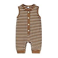 Ynibbim 0-18 Months Infant Baby Girls Boys Romper Stripe Sleeveless Buttons Snap Closure Jumpsuits Summer Newborn Bodysuits