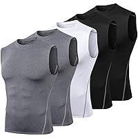 Odoland 5 Pack Men's Compression Sleeveless Shirts, Dry Fit Athletic Base Layer Tank Top, Sports Running Gym Workout Shirts