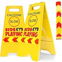 2 Pack Kid Playing Caution Sign - Children Safety Slow Road Yard Sign - Double Sided Sign Bundled with Reflective Tape