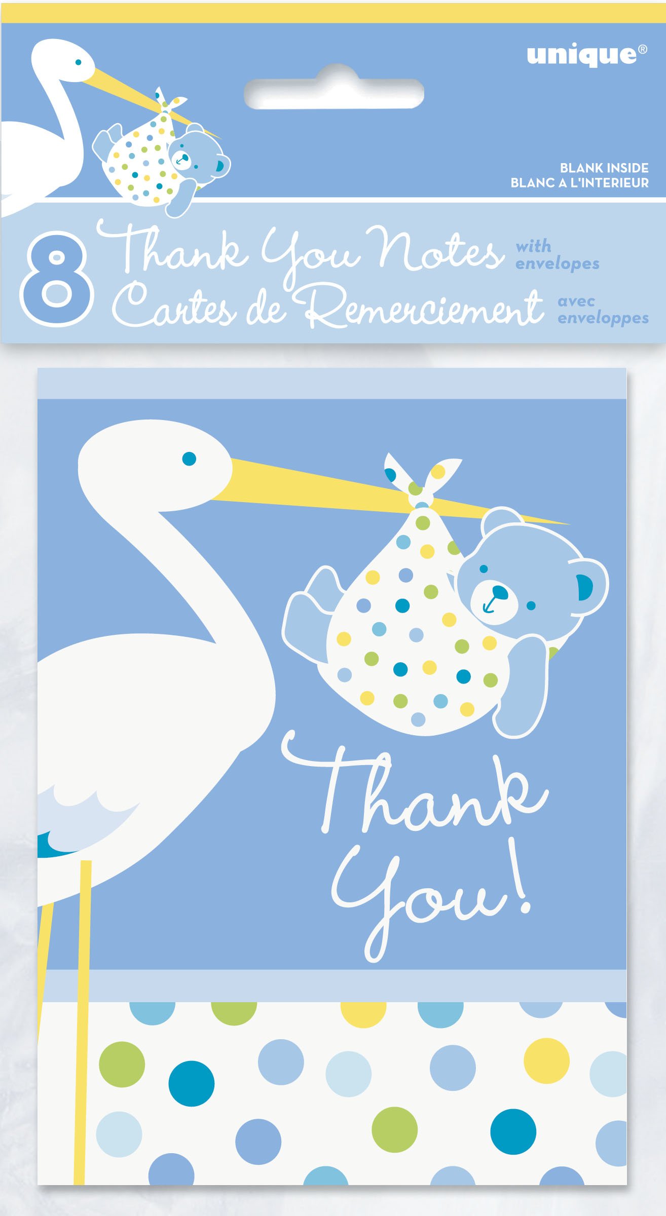 Unique Baby Boy Stork Thank You Note Cards, 5.5