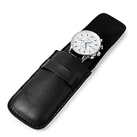 Watch Pouch Genuine Leather Watch Pouches Luxury Leather Single Watch Travel Case For Travelling Portable Watch Watch Travel Case Pouch Storage Jewelry Storage Bag (Black)