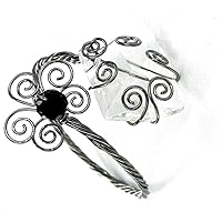 Linpeng Acrylic Stone Wire Flowers Bypass Bangle Bracelet for Women Girls, Silver, 8 inch