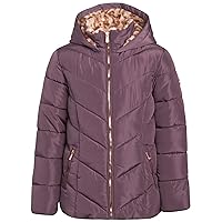 Winter Coat - Girl's Quilted Puffer Jacket With Leopard Print Fur Lining