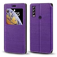 For AT&T Motivate Max U668AA Case, Wood Grain Leather Case with Card Holder and Window, Magnetic Flip Cover for Cricket Ovation 3 (6.82”)