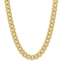 Men's 11mm-7mm Textured 14k Yellow Gold Plated Flat Cuban Link Curb Chain Necklace