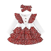 Toddler Girls Long Sleeve Ribbed Ruffles Bowknot Princess Dress Headbands Set Baby Girl Dresses 3 Months