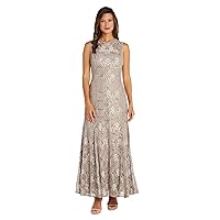 R&M Richards Women's Full Length Sleeveless Sequined Evening Gown