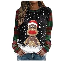 Women Christmas Shirts Plaid Raglan Sleeve Funny Xmas Graphic Pullover Tops Crewneck Holiday Causal Loose Blouses