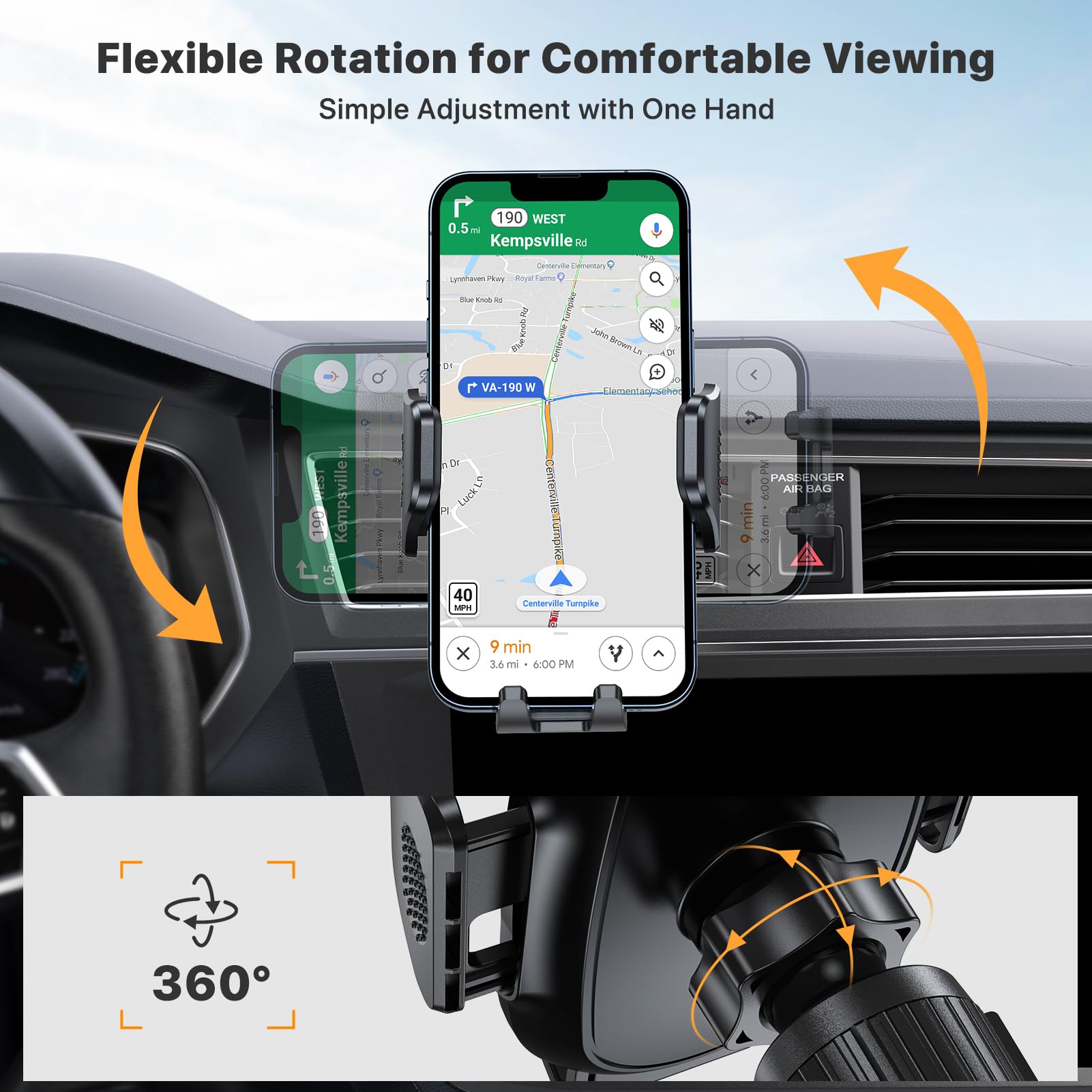 Miracase Phone Holders for Your Car with Newest Metal Hook Clip, Air Vent Cell Phone Car Mount, Hands Free Universal Automobile Cradle Fit for iPhone Android and All Smartphones, Dark Black