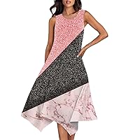 Floral Summer Dresses Flowy Dresses for Women 2024 Summer Casual Beach Vacation Loose Fit with Sleeveless Round Neck Swing Dress Pink XX-Large