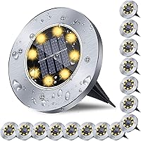 Solar Ground Lights, Waterproof Solar Garden Lights, Upgraded Outdoor Garden Waterproof Bright in-Ground Lights, Landscape Lights for Pathway,Yard,Deck,Lawn,Patio,Walkway (16 Pack Warm Light)