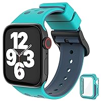 Loxoto Band Compatible with Apple Watch Bands 40mm 38mm, Soft Silicone Sport Replacement Wristband Strap with Bumper Case and Screen Protector for iWatch SE Series 6/5/4/3/2/1 for Kids Women