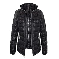 Michael Michael Kors Women's Black Double Zip Packable Jacket with Hidden Hood Down Fill