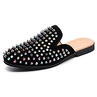 Mens Mules Backless Slip On Slippers Fashion Rivet Round Toe Loafers Shoes