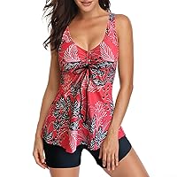 Womens Swimming Suits with Skirts Back Tankini Set Two Piece Bathing Suit Beachwear Print Push Two Piece
