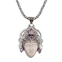 NOVICA Handmade .925 Sterling Silver Amethyst Pendant Necklace from Bali Purple Indonesia Birthstone 'Bedugul Prince'