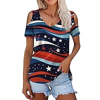 Cold Shoulder Shirts for Women, Women's Summer Fashion Casual Printed V Neck Short Sleeve T-Shirt Top, S, 3XL