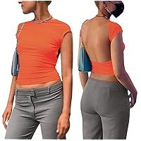 Women Backless Top Y2k Open Back Crop Top T Shirts Sexy Going Out Tops 2023 Summer Fashion