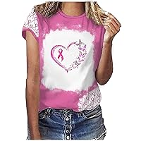 Cancer Shirt Women Breast Cancer Shirts Pink Ribbon Distressed Flag Breast Cancer Awareness Tees Short Sleeve Tops
