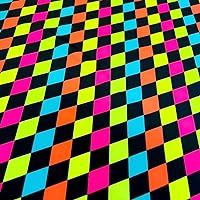 Squares Multicolor and Black Print Nylon Spandex Fabric 4 Way Stretch by Yard for Swimwear Dancewear