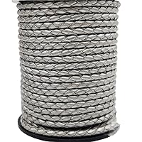 5 Yards 3mm Braided Leather Strap Round Folded Leather Cord Bracelet Necklace Making Bolo Tie (Silver)