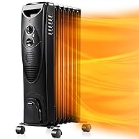 Antarctic Star Oil Filled Radiator Heater, 1500W Portable Electric Space Heater, Adjustable Thermostat, 3 Heat Settings,Tip Overheat Protection Quiet Working, Black