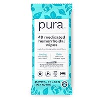 Flushable Hemorrhoid Wipes, 1 x 48 Wipes, Medicated Wipes with 50% Cooling Witch Hazel, Soothing Coconut Oil & Aloe Vera, Fast Acting Relief, 100% Plastic Free, Fragrance Free