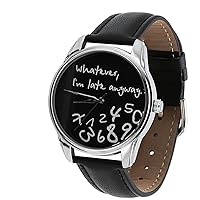 ZIZ *The Original Black Whatever, I'm Late Anyway Watch Unisex Wrist Watch, Quartz Analog Watch with Leather Band