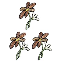 3pcs. Mini Brown Daisy Cute Patch Flowers Embroidered Applique Craft Handmade Baby Kid Girl Women Clothes DIY Costume Accessory Decorative Repair Patches