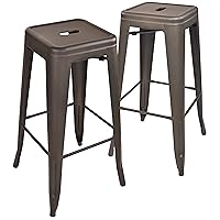 30 Inches Metal Bar Stools High Backless Stools Indoor Outdoor Stackable Kitchen Stools, Bronze, Set of 2