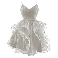 Glitter Tulle Short Prom Dress Spaghetti Straps V Neck Tiered Homecoming Dresses 2024 Teens Ruffle A Line Cocktail Gown