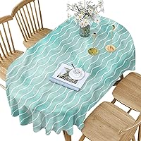 Nautical Polyester Oval Tablecloth,Ocean Sea Wave Pattern Pattern Printed Washable Indoor Outdoor Table Cloth,60x144 Inch Oval,for Buffet Table, Parties, Holiday Dinner, Wedding & More