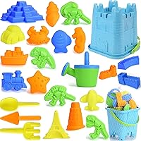 ThinkMax 24pcs Beach Sand Toys Set for Kids Includes Castle Sand Bucket,Beach Shovel Tool Kit,Watering Can,Animal and Castle Sand Molds Sandbox Toys for Toddlers Outdoor Snow Toys