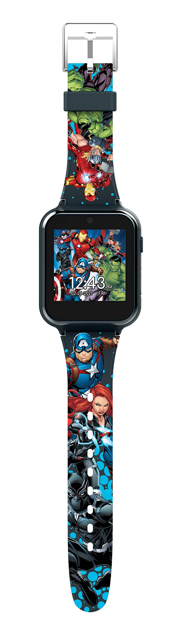 Accutime Kids Marvel Avengers Black Educational Touchscreen Smart Watch Toy for Girls, Boys, Toddlers - Selfie Cam, Learning Games, Alarm, Calculator, Pedometer and more (Model: AVG4597AZ)